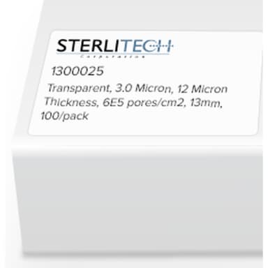 Polyester (PETE) Membrane Filters, Transparent, 3.0 Micron, 12 Micron Thickness, 6E5 pores/cm2, 13mm, 100/pack