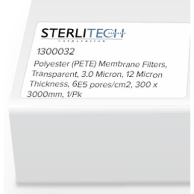 Polyester (PETE) Membrane Filters, Transparent, 3.0 Micron, 12 Micron Thickness, 6E5 pores/cm2, 300 x 3000mm, 1/Pk