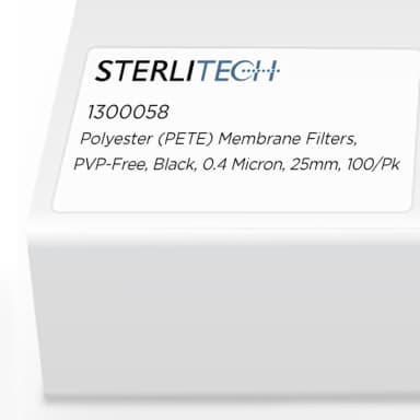 Polyester (PETE) Membrane Filters, PVP-Free, Black, 0.4 Micron, 25mm, 100/Pk