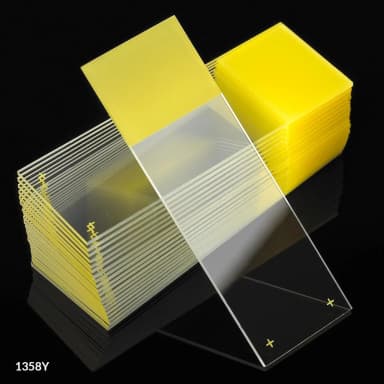 Microscope Slides, Diamond White Glass, 25 x 75mm, Charged, 90 Ground Edges, Yellow Frosted, 72/Box