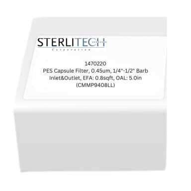 Polyethersulfone Membrane Capsule Filter, 0.45 Micron, 1/4"-1/2" Hose Barb Inlet&Outlet, EFA: 0.8sqft, OAL: 5.0in (CMMP9408LL)