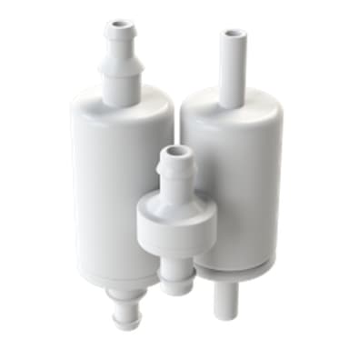 Polypropylene Media Capsule Filter, 0.2 Micron Nominal, 1/4"-1/2" Hose Barb Inlet&Outlet, EFA: 0.8sqft, OAL: 5.0in