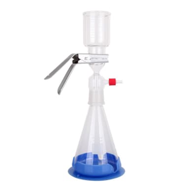 VF3, Glass Filtration Set, includes 300mL/47mm Glass Filter Holder, Sintered Glass Support w/ tubulated cap, 1000mL Ground Joint Flask, Silicone Fixing Sucker
