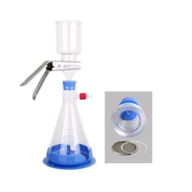 VF7, Glass Filtration Set, includes 300mL/47mm Glass Filter Holder, No. 8 Stopper, 1L Receiver Flask, and Silicone Fixing Sucker