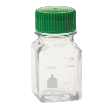 125mL Media Bottle, Square, PET, Individually Wrapped, Sterile