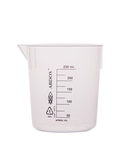 Abdos Printed Plastic Tapered Beakers, Polypropylene (PP) 250 mL, 12/CS