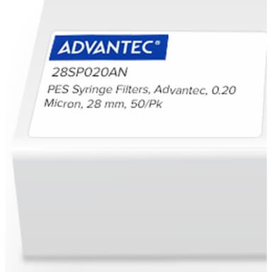 PES Syringe Filters, Advantec, 0.20 Micron, 28mm, 50/Pk