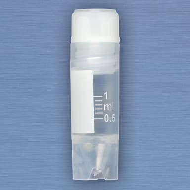 CryoCLEAR vials, 1.0mL, STERILE, Internal Threads, Attached Screwcap with Co-Molded Thermoplastic Elastomer (TPE) Sealing Layer, Conical Bottom, Self-Standing, Printed Graduations, Writing Space and Barcode, 50/Bag, 10 Bags