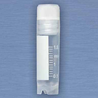 CryoCLEAR vials, 2.0mL, STERILE, Internal Threads, Attached Screwcap with Co-Molded Thermoplastic Elastomer (TPE) Sealing Layer, Round Bottom, Self-Standing, Printed Graduations, Writing Space and Barcode, 50/Bag, 10 Bags