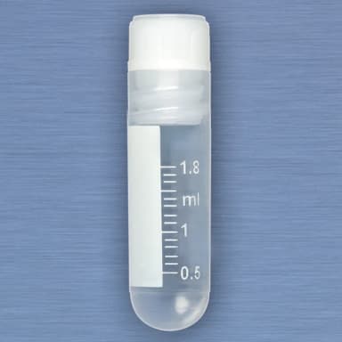 CryoCLEAR vials, 2.0mL, STERILE, Internal Threads, Attached Screwcap with Co-Molded Thermoplastic Elastomer (TPE) Sealing Layer, Round Bottom, Printed Graduations, Writing Space and Barcode, 50/Bag, 10 Bags/Case