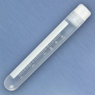 CryoCLEAR vials, 5.0mL, STERILE, Internal Threads, Attached Screwcap with Co-Molded Thermoplastic Elastomer (TPE) Sealing Layer, Round Bottom, Printed Graduations, Writing Space and Barcode, 50/Bag, 10 Bags/Case