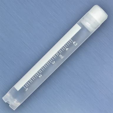 CryoCLEAR vials, 5.0mL, STERILE, Internal Threads, Attached Screwcap with Co-Molded Thermoplastic Elastomer (TPE) Sealing Layer, Round Bottom, Self-Standing, Printed Graduations, Writing Space and Barcode, 50/Bag, 10 Bags