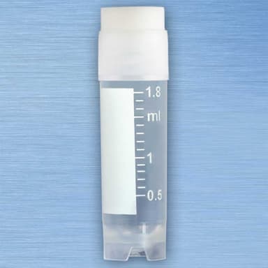 CryoCLEAR vials, 2.0mL, STERILE, External Threads, Assembled WHITE Screwcap with Co-Molded Thermoplastic Elastomer (TPE) Sealing Layer, Round Bottom, Self-Standing, Printed Graduations, Writing Space and Barcode, 50/Bag, 10