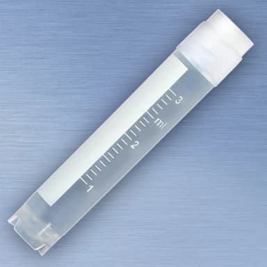 CryoCLEAR vials, 3.0mL, STERILE, External Threads, Attached Screwcap with Co-Molded Thermoplastic Elastomer (TPE) Sealing Layer, Round Bottom, Self-Standing, Printed Graduations, Writing Space and Barcode, 50/Bag, 10 Bags