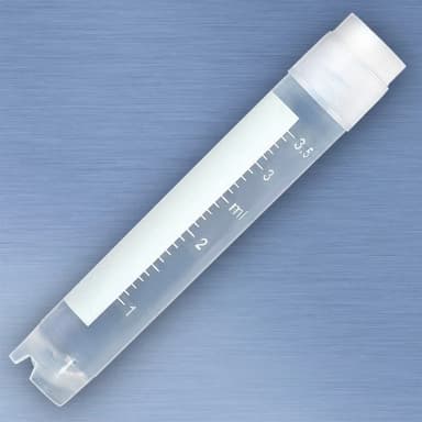 CryoCLEAR vials, 4.0mL, STERILE, External Threads, Attached Screwcap with Co-Molded Thermoplastic Elastomer (TPE) Sealing Layer, Round Bottom, Self-Standing, Printed Graduations, Writing Space and Barcode, 50/Bag, 10 Bags