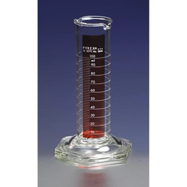 PYREX 100mL Low Form Single Metric Scale Cylinders, Double Pourout, Lifetime Red, TC