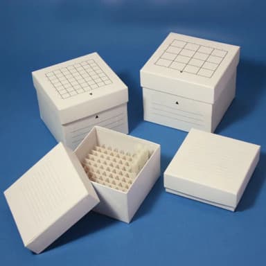 Freezing Box, 3", Cardboard, 81-Place (9x9 format), fits 3.0mL, 4.0mL and 5.0mL CryoCLEAR vials, White