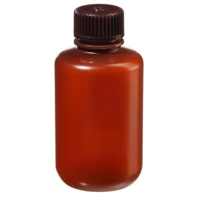 Packaging Bottle, Narrow Mouth, Boston Round - HDPE, Translucent Amber 4 oz / 125 mL (24-415)