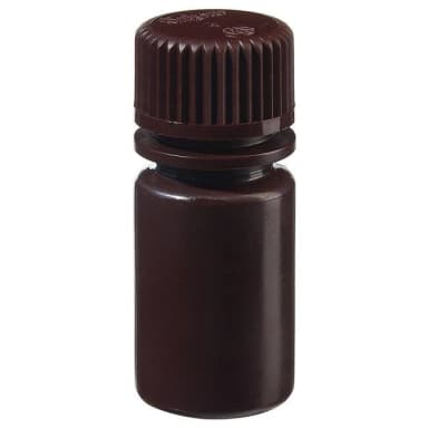 Bottle, Small, Narrow Mouth, Boston Round - HDPE Amber - Shrink Wrap Module 1/2 oz / 15 mL (20-415)