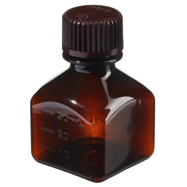 Media Bottle, Square, Graduated - Amber PETG w/HDPE Closure 1 oz / 30 mL (20-415)