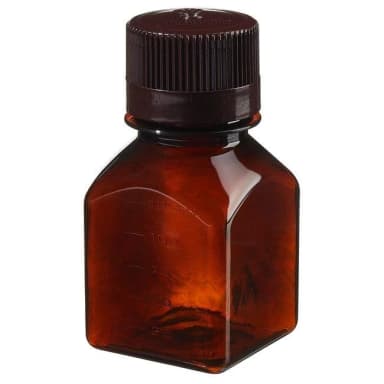 Media Bottle, Square, Graduated - Amber PETG w/HDPE Closure 4 oz / 125 mL (38-430)