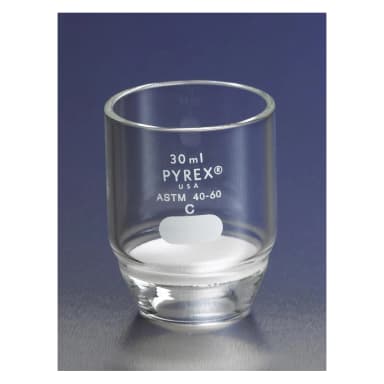 PYREX 30mL Low Form Gooch Crucible with 30mm Diameter Coarse Porosity Fritted Disc