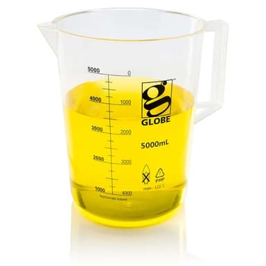 Beaker with Handle, Diamond Essentials, Low Form, Printed Graduations, PMP, 5000mL, 1/Bag