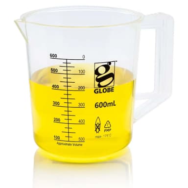 Beaker with Handle, Diamond Essentials, Low Form, Printed Graduations, PMP, 600mL, 1/Bag