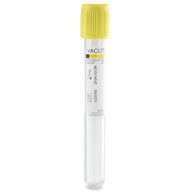 Urine Collection Plastic Vacuum Tube, Yellow Cap, 13 x 100mm (6.5mL), 100/Box, 10 Boxes/Unit