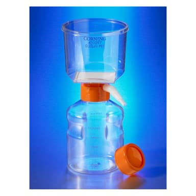 Corning 250mL Vacuum Filter/Storage Bottle System, 0.22Micrometer Pore, 19.6cm squared Cellulose Acetate Membrane, Sterile, Individually Packaged, 12/Case