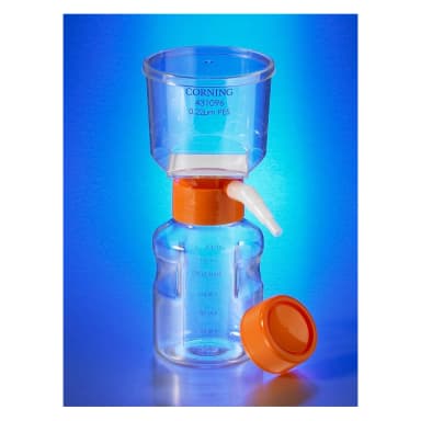 Corning 150mL Vacuum Filter/Storage Bottle System, 0.22Micrometer Pore, 13.6cm squared CA Membrane, Sterile, Individually Packaged, 12/Case