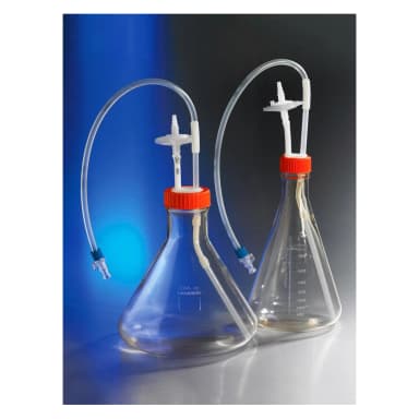 Corning 2L Polycarbonate Erlenmeyer Shake Flask with Aseptic Transfer Cap having a 1/4" Dip Tube with Male MPC Disconnect and a 0.2µm Vent,Sterile, 1/bag,3/case