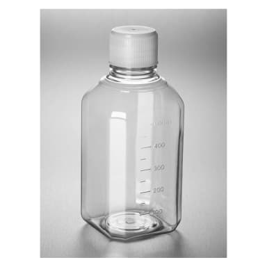Corning PET Media Bottle, 500 mL, Graduated, 31 mm IATA-Validated Screw Cap, Sterile, Pre-assembled, 12/Tray, 24/Case