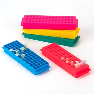 Reversible Rack for Microcentrifuge Tubes, 80-Place for 1.5mL and 2.0mL and Reverse Side is 60-Place for 0.2mL and 0.5mL Tubes, 5 Assorted Colors/Pack - CS/25