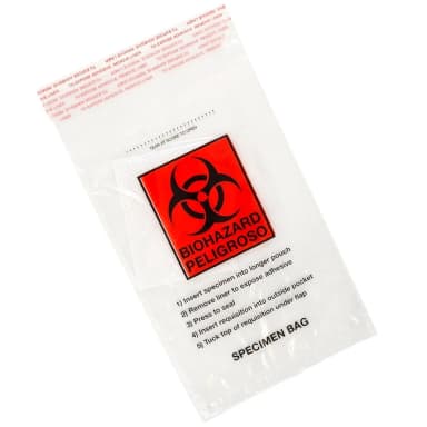 Bag, Biohazard Specimen Transport, 6" x 10", Glue Seal with Document Pouch and Absorbent Pad