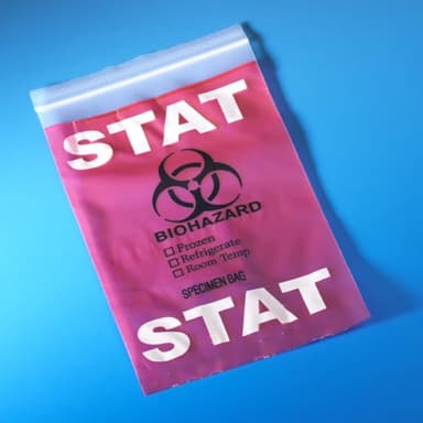 Bag, STAT Red Specimen Transport, 6" x 9", Ziplock with Document Pouch and Tearzone
