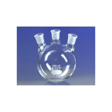 PYREX 500mL Three Neck Distilling Flask with 19/22 Center Vertical and Side Angled Neck Standard Taper Joints