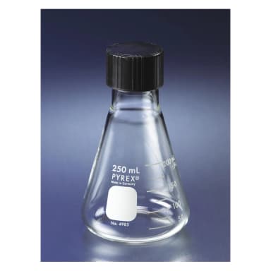 PYREX 250mL Narrow Mouth Erlenmeyer Flask with Phenolic Screw Cap