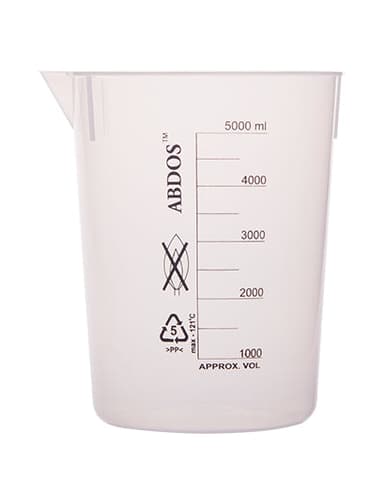 Abdos Printed Plastic Tapered Beakers, Polypropylene (PP) 5,000 mL, 2/CS