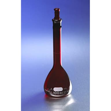 PYREX Low Actinic 2L Class A Certified and Serialized Volumetric Flasks, with Glass Standard Taper Stopper