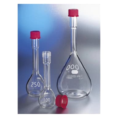 PYREX 100mL EZ Access Wide Mouth Volumetric Flask, TC, Class A, Heavy Duty, with GL32 Screw Cap