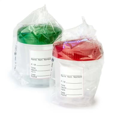 Specimen Container, 4oz, with Full Turn Green Attached Screwcap, ID Label, PP, Graduated, Cleanroon ISO8 Aseptic Sterile, Individually Wrapped