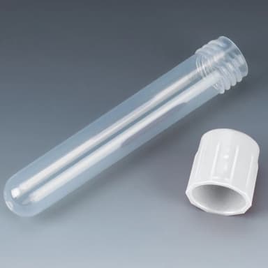 Test Tube with Attached White Screw Cap, 12 x 75mm (5mL), PP, 250/Bag, 4 Bags/Unit