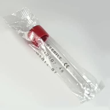 Test Tube with Attached Red Screw Cap, 16 x 100mm (10mL), PS, STERILE, Individually Wrapped
