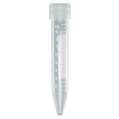 Centrifuge Tube, 10mL, with Separate Natural PP Screw Cap, PP, Printed Graduations, Tubes packed 100/Bag, 10 Bags/Unit & Caps packed 500/Bag, 2 Bags/Unit