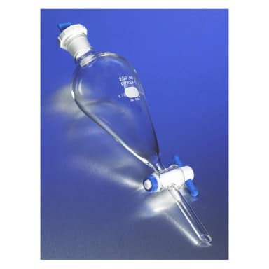 PYREX 60mL Pear-Shaped Squibb Separatory Funnel, PTFE Product Standard Stopcock, Polyethylene Standard Taper Stopper
