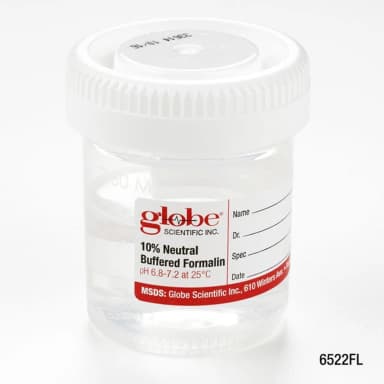 Pre-Filled Container with Click Close Lid: Tite-Rite, 60mL (2oz), PP, Filled with 30mL of 10% Neutral Buffered Formalin, Attached Hazard Label, 24/Box, 4 Boxes/Unit