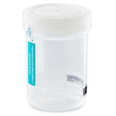 Container: Tite-Rite, 120mL (4oz), PP, STERILE, Attached Natural Screw Cap, ID Label with Tab Seal and Temperature Strip, Graduated