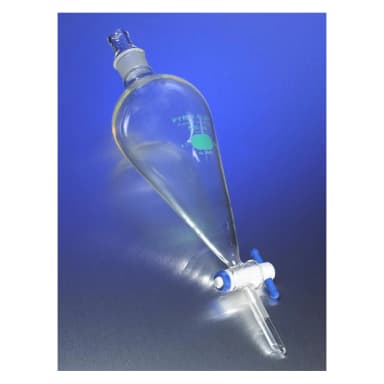 PYREXPLUS Coated 125mL Squibb Separatory Funnel, PTFE Product Standard Stopcock, Glass Standard Taper Stopper