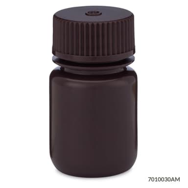 Bottle, Wide Mouth, HDPE Bottle, Attached PP Screw Cap, Amber, 30mL, 12/Pack - cs-72